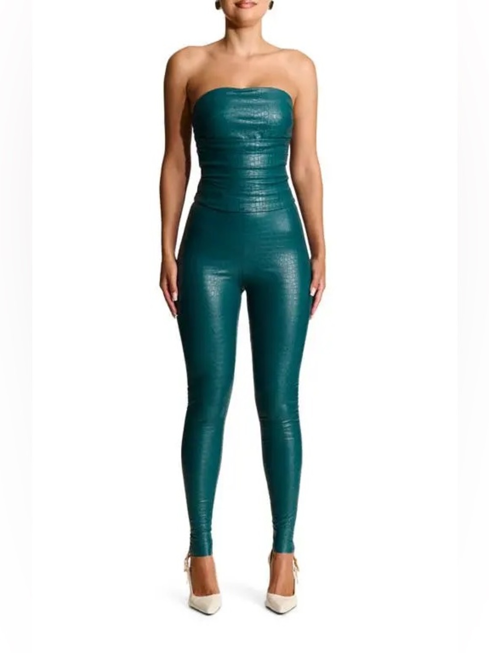 Naked Wardrobe The Croc Faux Leather Leggings Deep Teal